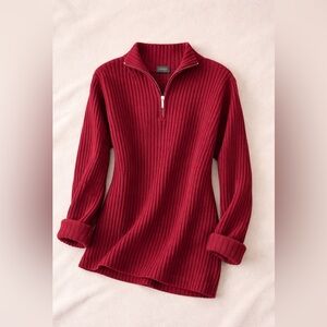 Ralph Lauren Dark Cherry Red Cotton Ribbed Pullover Sweater Large